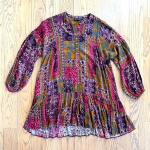 Common Collection Patchwork Bohemian Long Sleeve Dress in Multicolor Size Small
